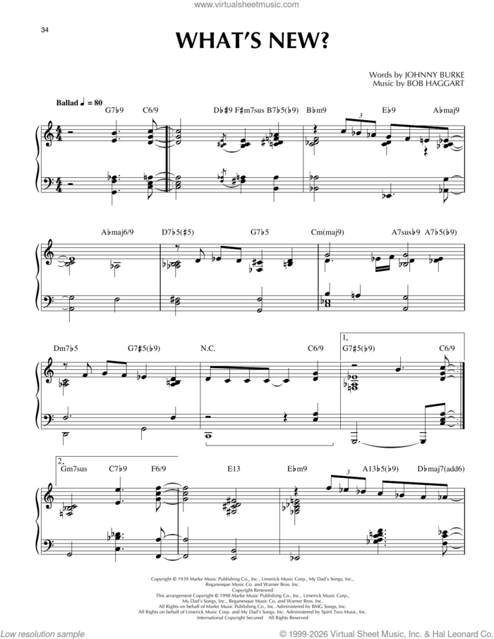 What's New? (arr. Thomas Coppola) sheet music for piano solo by Bob Crosby and His Orchestra, Thomas Coppola, Bob Haggart and John Burke, intermediate skill level