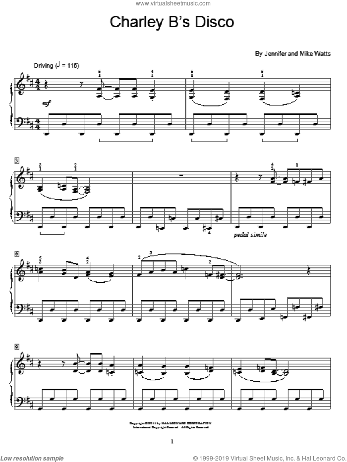Charley B's Disco sheet music for piano solo (elementary) by Jennifer Watts and Mike Watts, beginner piano (elementary)