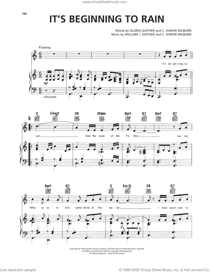 It's Beginning To Rain sheet music for voice, piano or guitar by William J. Gaither, C. Aaron Wilburn and Gloria Gaither, intermediate skill level