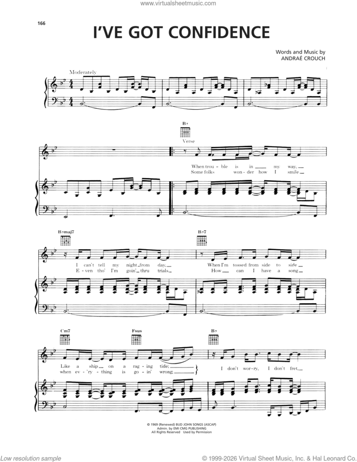 I've Got Confidence sheet music for voice, piano or guitar by Andrae Crouch, intermediate skill level