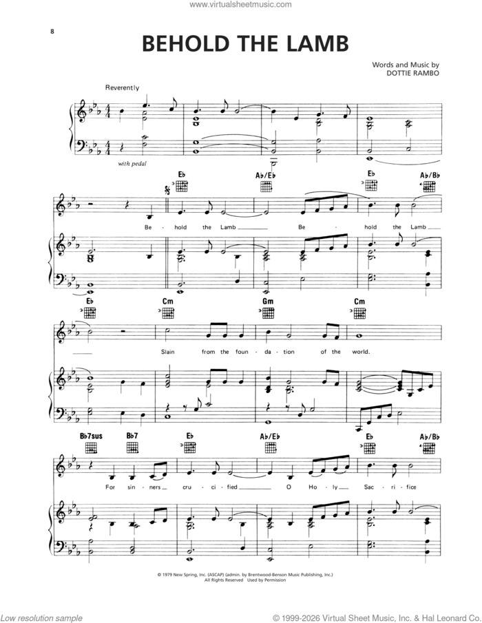 Behold The Lamb sheet music for voice, piano or guitar by Dottie Rambo, intermediate skill level