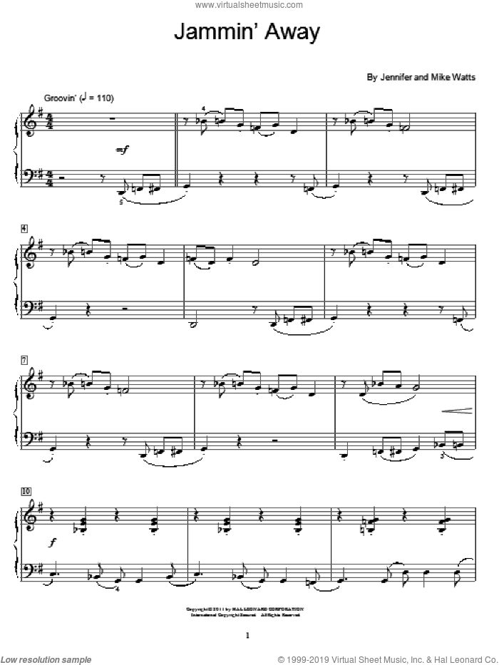 Jammin' Away sheet music for piano solo (elementary) by Jennifer Watts and Mike Watts, beginner piano (elementary)