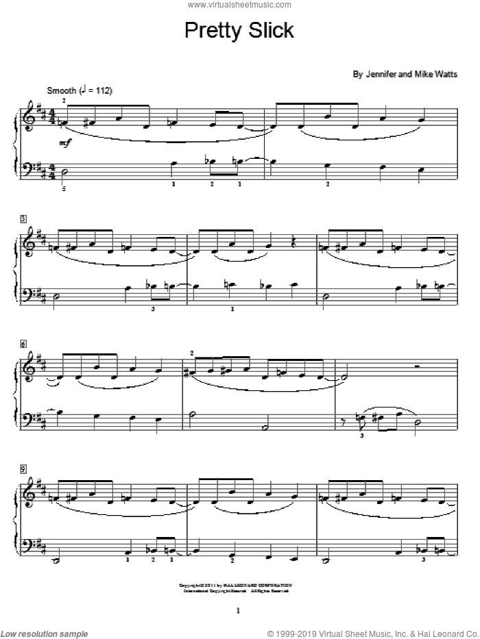 Pretty Slick sheet music for piano solo (elementary) by Jennifer Watts and Mike Watts, beginner piano (elementary)