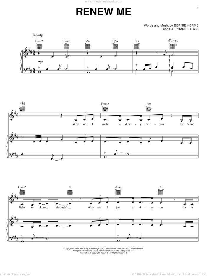 Renew Me sheet music for voice, piano or guitar by Avalon, Bernie Herms and Stephanie Lewis, intermediate skill level