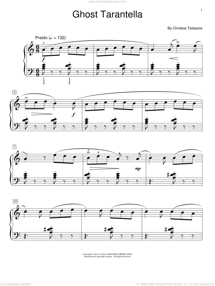 Ghost Tarantella sheet music for piano solo (elementary) by Christos Tsitsaros, beginner piano (elementary)