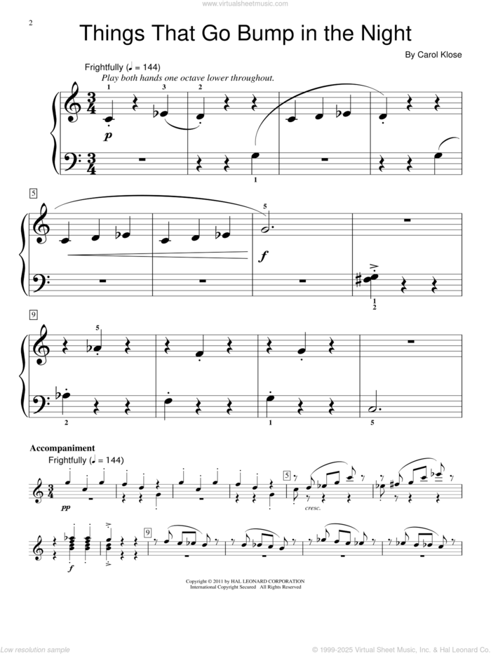Things That Go Bump In The Night sheet music for piano solo (elementary) by Carol Klose, beginner piano (elementary)