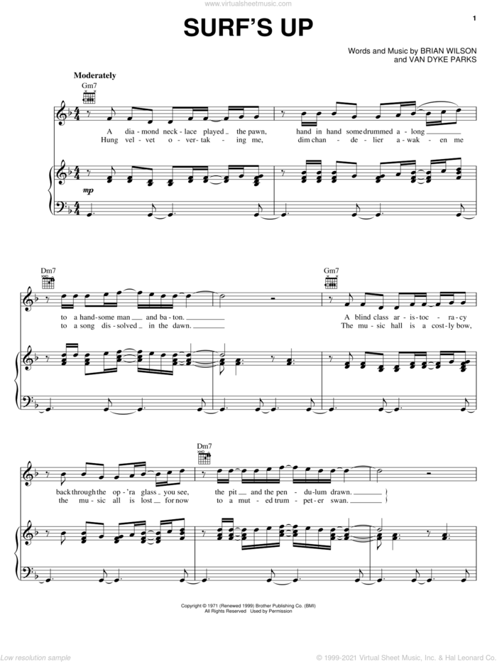 Surf's Up sheet music for voice, piano or guitar by The Beach Boys, Brian Wilson and Van Dyke Parks, intermediate skill level