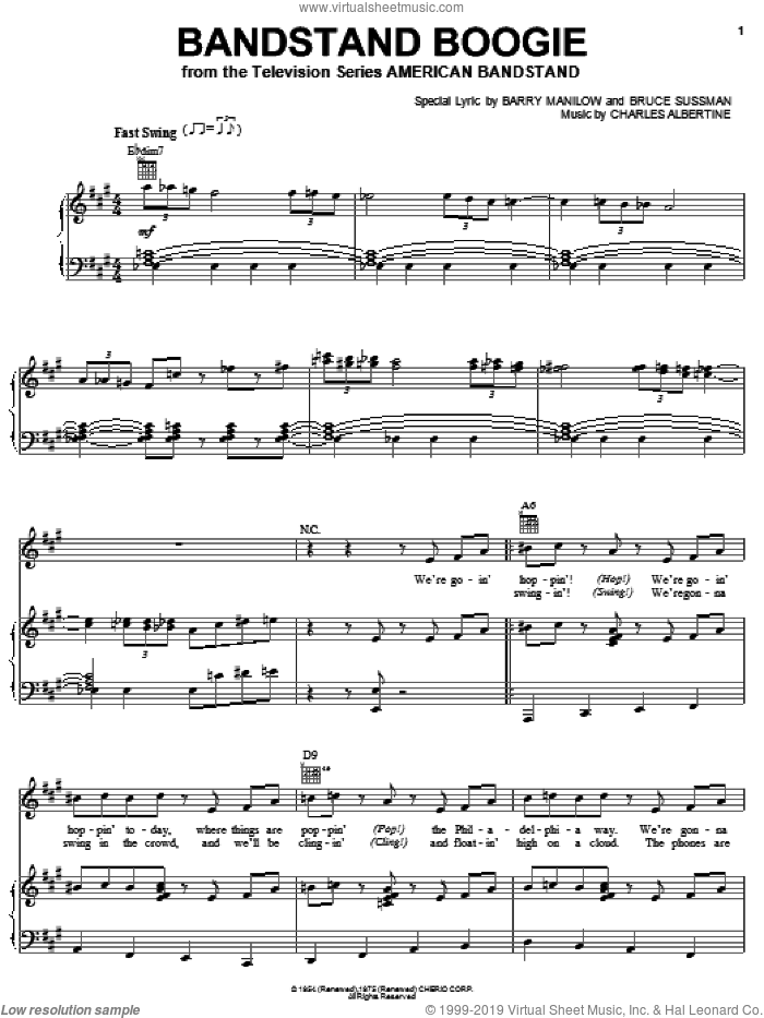 Bandstand Boogie sheet music for voice, piano or guitar by Barry Manilow, Les Elgart, Bruce Sussman and Charles Albertine, intermediate skill level