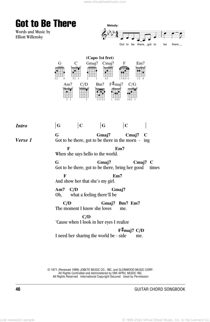 Got To Be There sheet music for guitar (chords) by Michael Jackson and Elliot Willensky, intermediate skill level