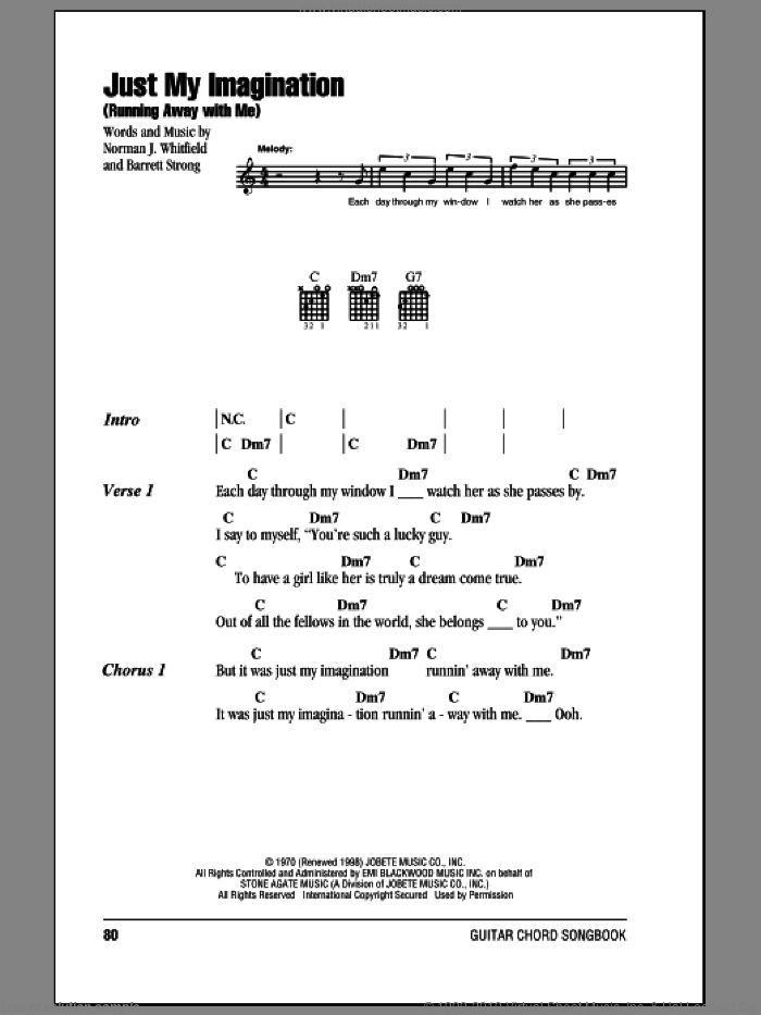 Just My Imagination (Running Away With Me) sheet music for guitar (chords) by The Temptations, Barrett Strong and Norman Whitfield, intermediate skill level