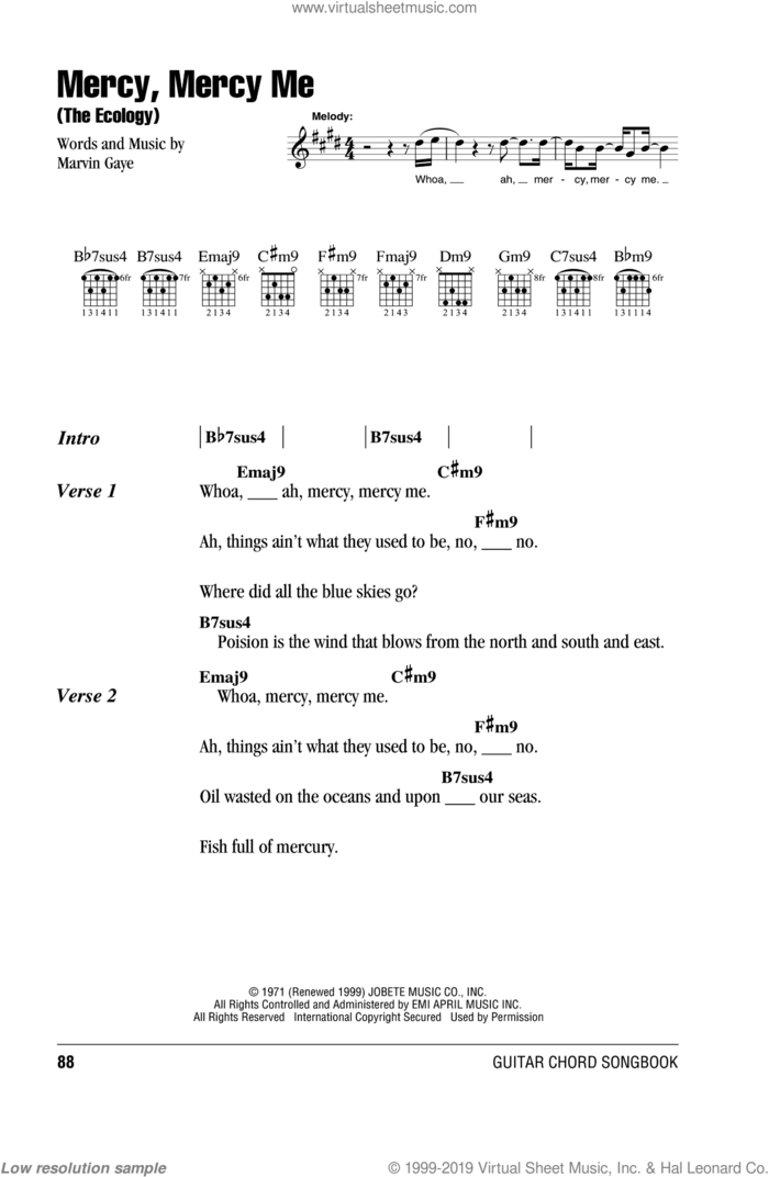 Mercy, Mercy Me (The Ecology) sheet music for guitar (chords) by Marvin Gaye, intermediate skill level