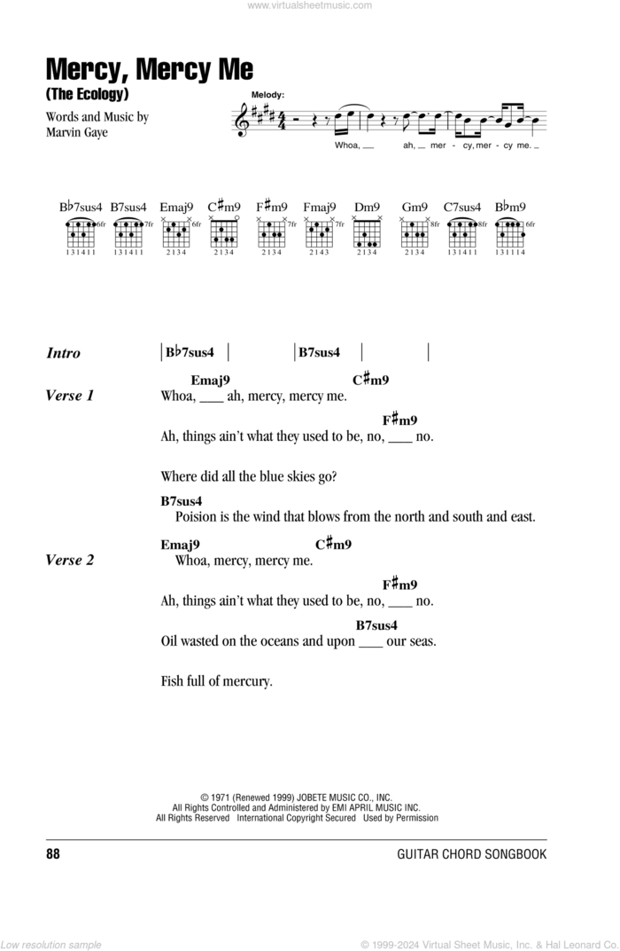 Mercy, Mercy Me (The Ecology) sheet music for guitar (chords) by Marvin Gaye, intermediate skill level