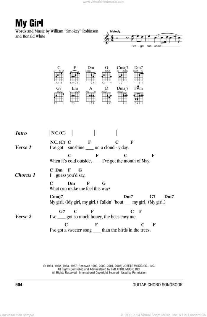 My Girl sheet music for guitar (chords) by The Temptations and Ronald White, intermediate skill level