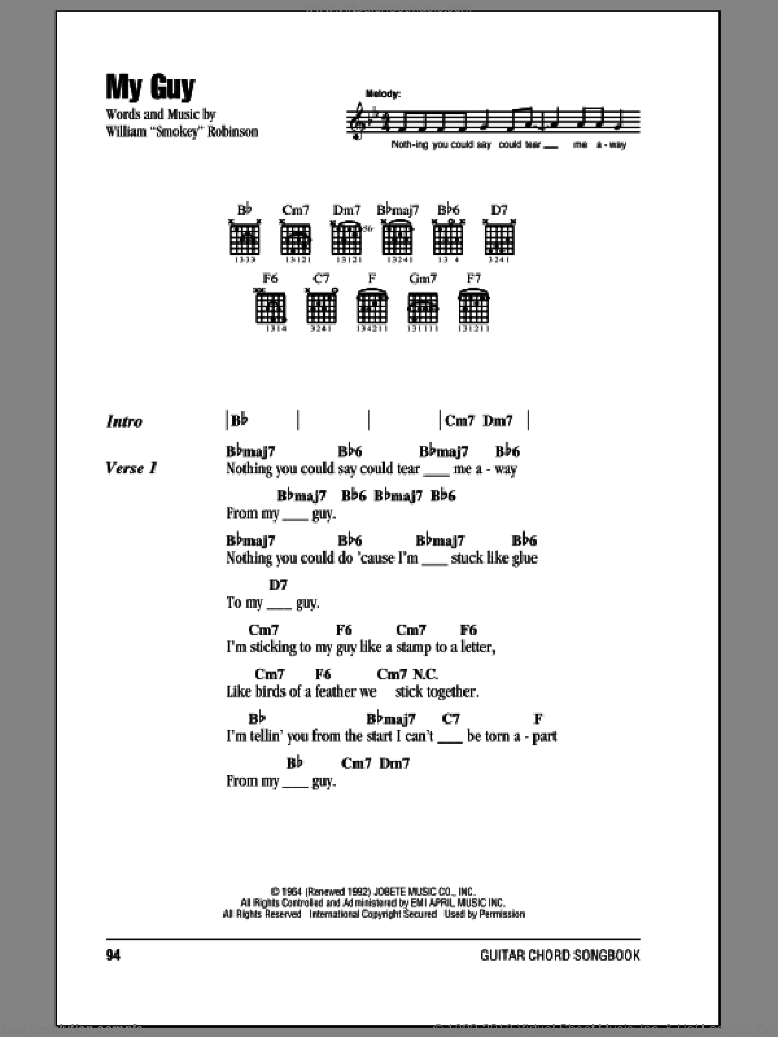My Guy sheet music for guitar (chords) by Mary Wells, intermediate skill level