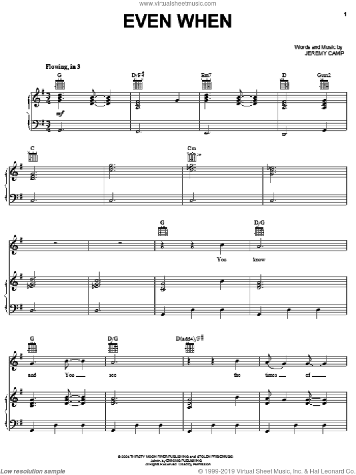 Even When sheet music for voice, piano or guitar by Jeremy Camp, intermediate skill level