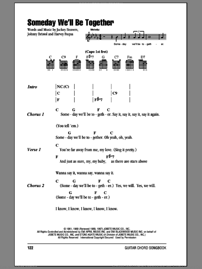 Someday We'll Be Together sheet music for guitar (chords) by The Supremes, Diana Ross, Harvey Fuqua, Jackey Beavers and Johnny Bristol, intermediate skill level