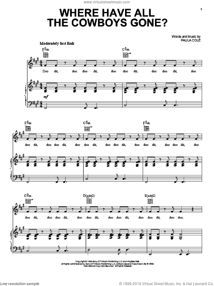 Where Have All The Cowboys Gone? sheet music for voice, piano or guitar by Paula Cole, intermediate skill level