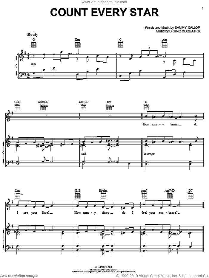 Count Every Star sheet music for voice, piano or guitar by Sonny Stitt, The Ravens, Bruno Coquatrix and Sammy Gallop, intermediate skill level