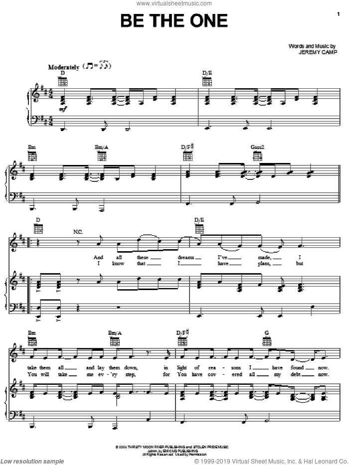 Be The One sheet music for voice, piano or guitar by Jeremy Camp, intermediate skill level