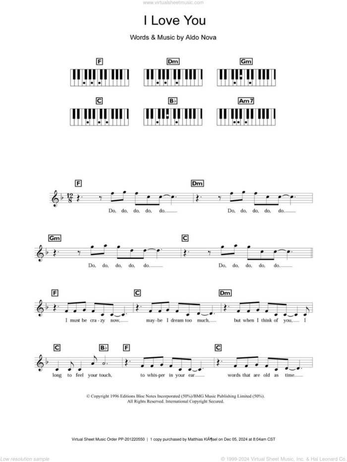 I Love You sheet music for piano solo (chords, lyrics, melody) by Celine Dion and Aldo Nova, intermediate piano (chords, lyrics, melody)