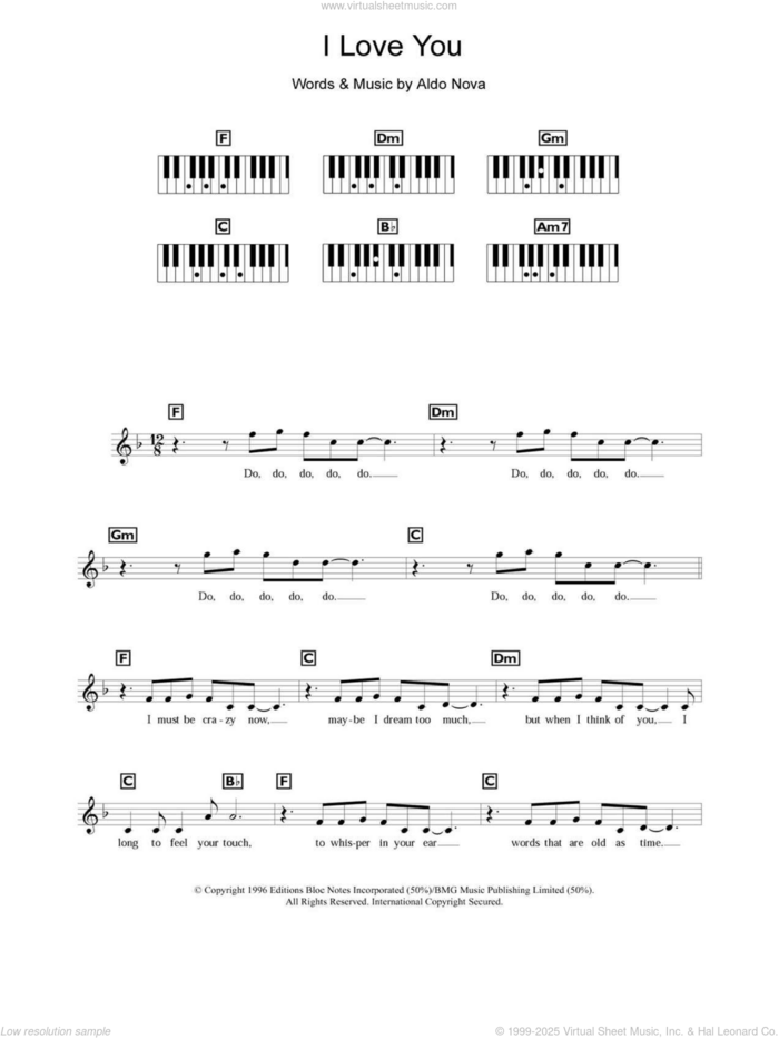 I Love You sheet music for piano solo (chords, lyrics, melody) by Celine Dion and Aldo Nova, intermediate piano (chords, lyrics, melody)