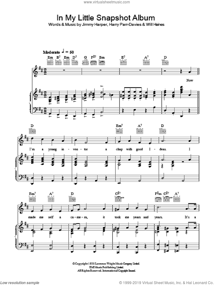 In My Little Snapshot Album sheet music for voice, piano or guitar by George Formby, Harry Parr-Davies, Jimmy Harper and Will Haines, intermediate skill level