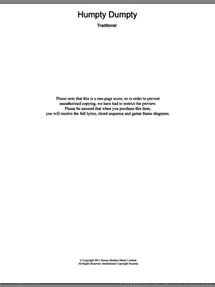 Humpty Dumpty sheet music for piano solo (chords, lyrics, melody), intermediate piano (chords, lyrics, melody)