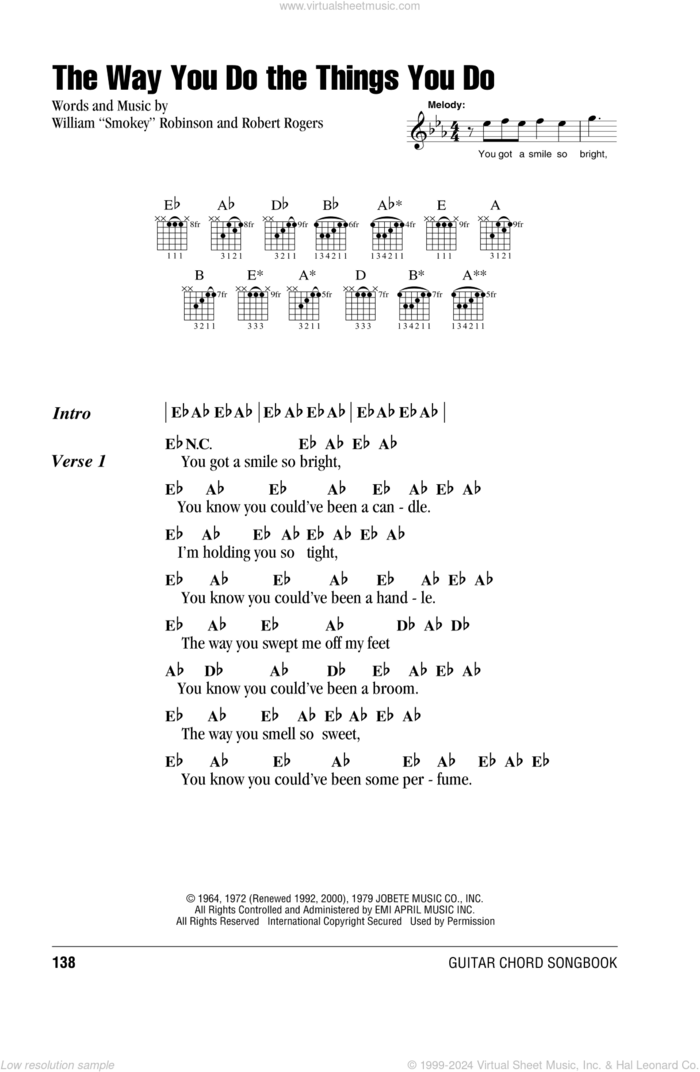 The Way You Do The Things You Do sheet music for guitar (chords) by The Temptations and Robert Rogers, intermediate skill level