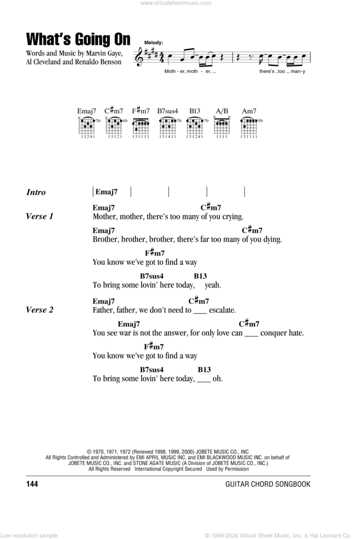 What's Going On sheet music for guitar (chords) by Marvin Gaye, All Star Tribute, Al Cleveland and Renaldo Benson, intermediate skill level