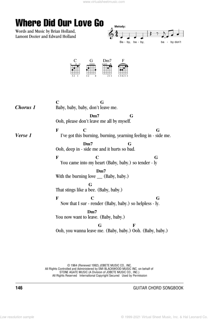 Where Did Our Love Go sheet music for guitar (chords) by The Supremes, Brian Holland, Eddie Holland and Lamont Dozier, intermediate skill level