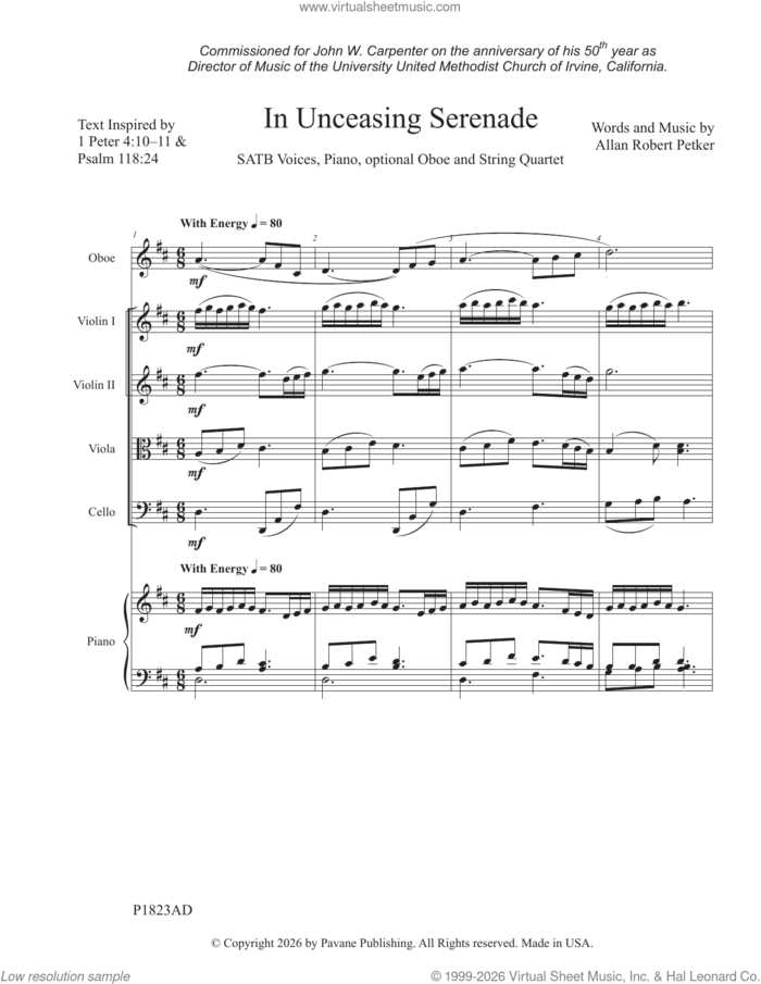 In Unceasing Serenade (COMPLETE) sheet music for orchestra/band by Allan Robert Petker, intermediate skill level