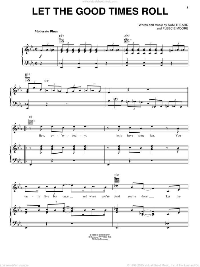 Let The Good Times Roll sheet music for voice, piano or guitar by Ray Charles, B.B. King, Ray (Movie), Fleecie Moore and Sam Theard, intermediate skill level