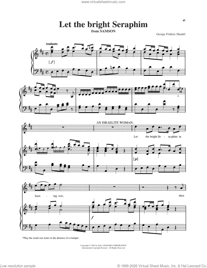 Let The Bright Seraphim sheet music for voice and piano (High Voice) by George Frideric Handel and Richard Walters, classical wedding score, intermediate skill level