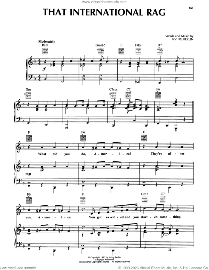 That International Rag sheet music for voice, piano or guitar by Sophie Tucker and Irving Berlin, intermediate skill level