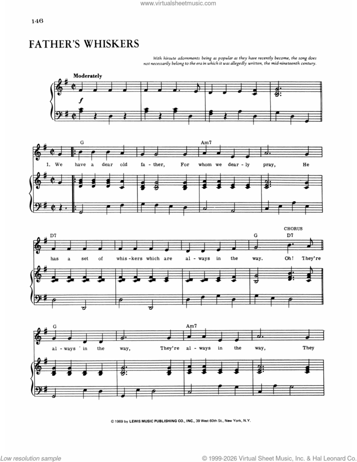 Father's Whiskers sheet music for voice, piano or guitar by Folksong, intermediate skill level