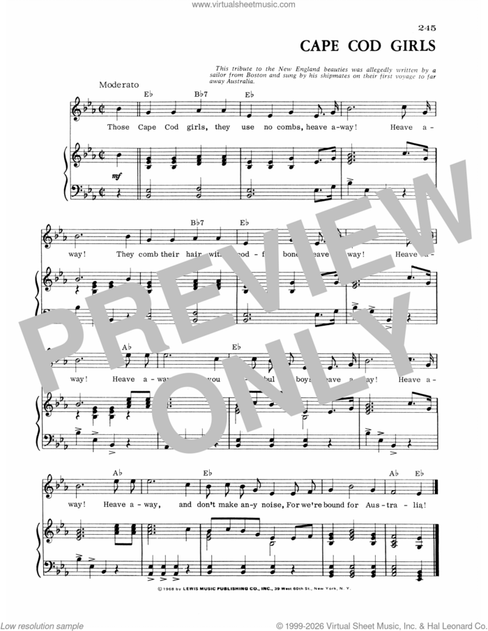 Cape Cod Girls sheet music for voice, piano or guitar, intermediate skill level