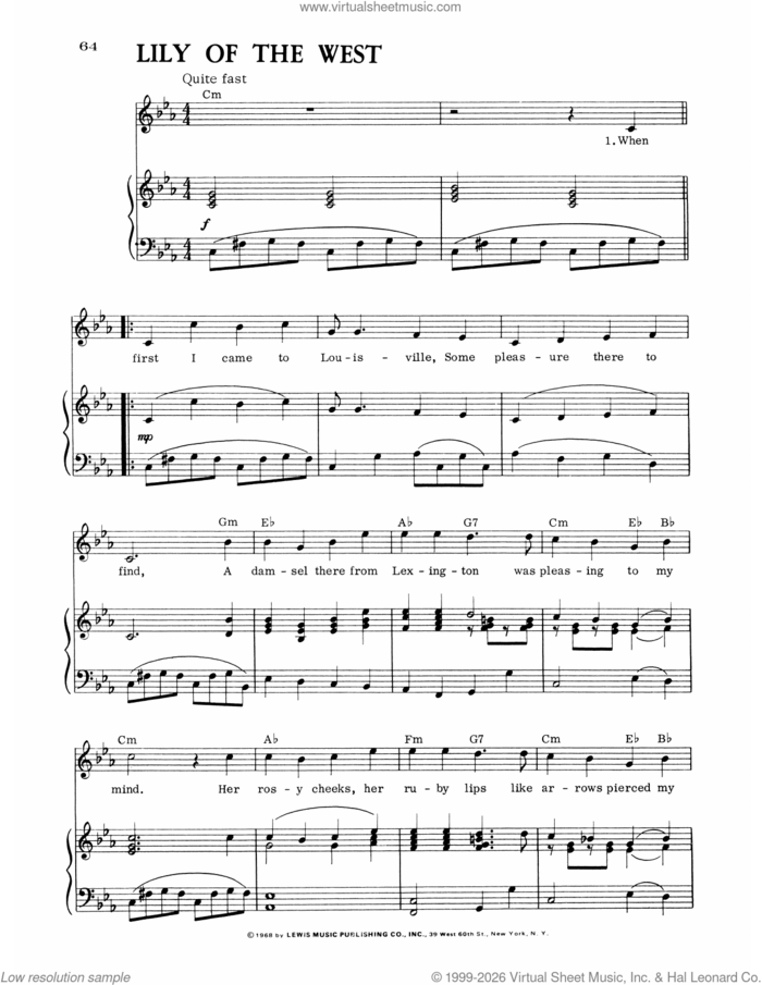 Lily Of The West sheet music for voice, piano or guitar by Traditional Irish, intermediate skill level