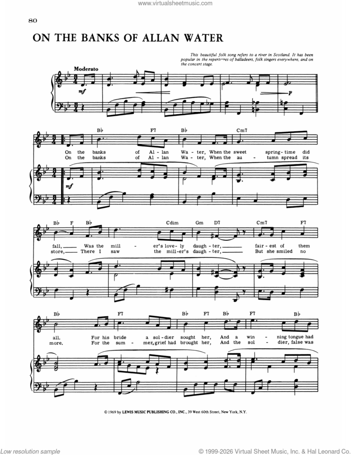 On The Banks Of Allan Water sheet music for voice, piano or guitar by Matthew Gregory Lewis, intermediate skill level