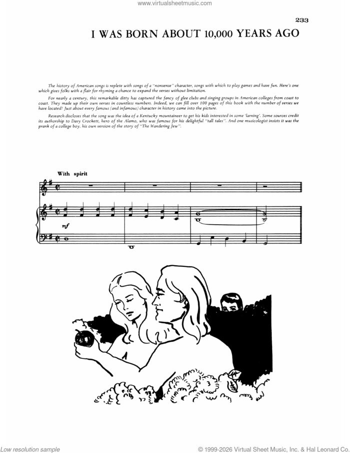 I Was Born About 10,000 Years Ago sheet music for voice, piano or guitar, intermediate skill level