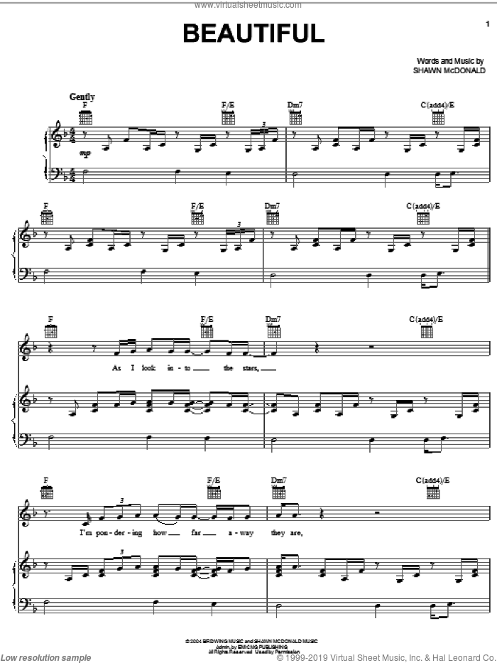 Beautiful sheet music for voice, piano or guitar by Shawn McDonald, intermediate skill level