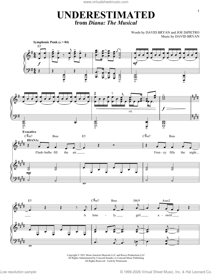 Underestimated (from Diana: The Musical) sheet music for voice and piano (Soprano) by Joe DiPietro, David Bryan and David Bryan & Joe DiPietro, intermediate skill level