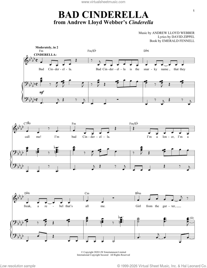 Bad Cinderella (from Cinderella) sheet music for voice and piano (Mezzo Soprano) by Andrew Lloyd Webber, David Zippel and Emerald Fennell, intermediate skill level