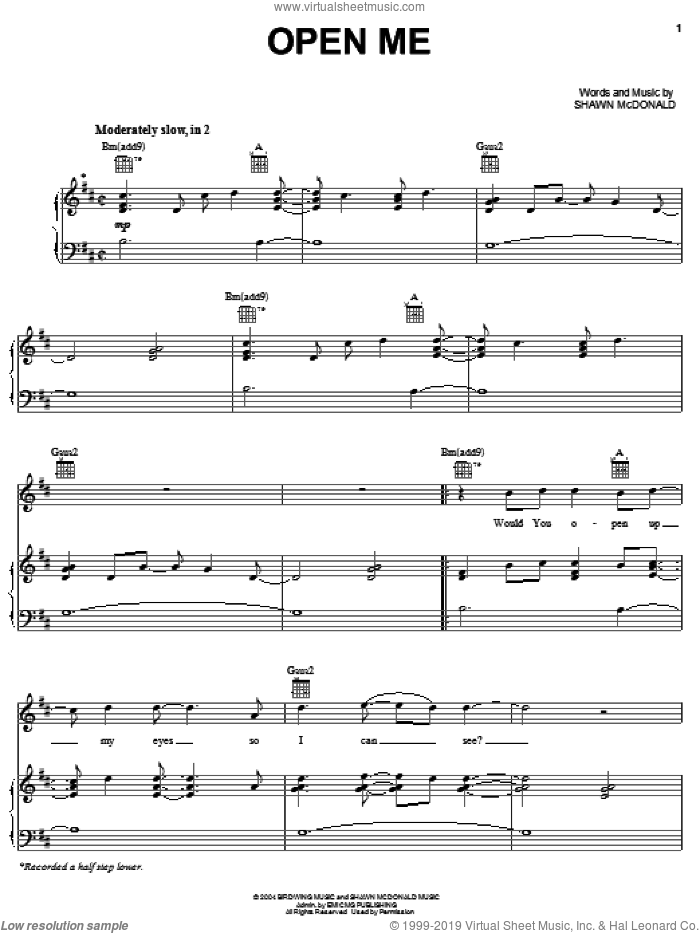 Open Me sheet music for voice, piano or guitar by Shawn McDonald, intermediate skill level