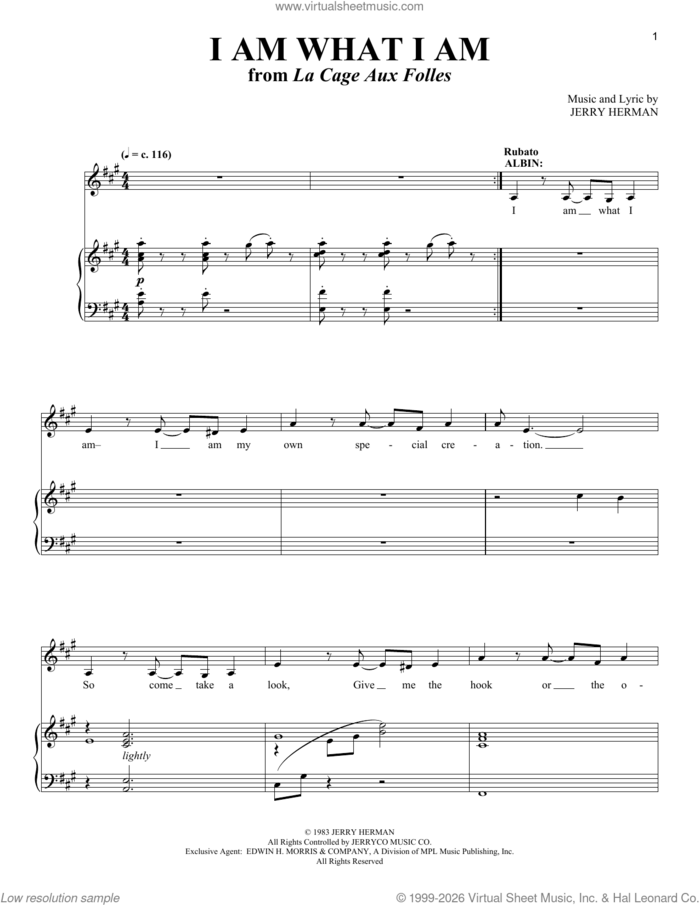 I Am What I Am (from La Cage Aux Folles) sheet music for voice and piano (Baritone) by Jerry Herman, intermediate skill level