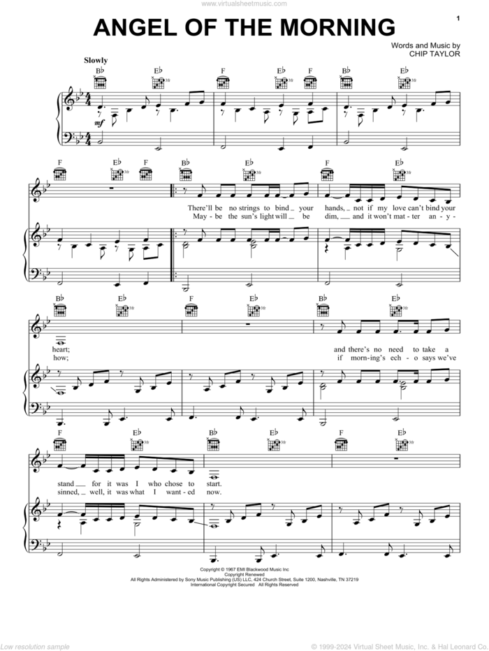 Angel Of The Morning sheet music for voice, piano or guitar by Juice Newton, Merrilee Rush, Merrilee Rush & The Turnabouts and Chip Taylor, intermediate skill level