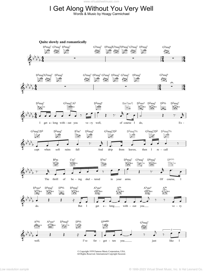 I Get Along Without You Very Well sheet music for voice and other instruments (fake book) by Diana Krall and Hoagy Carmichael, intermediate skill level