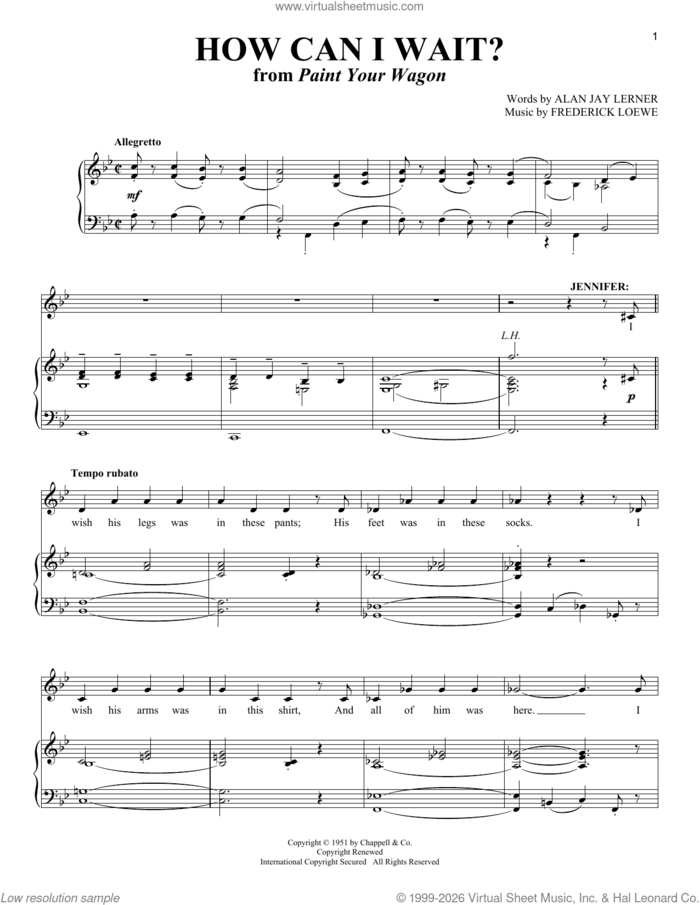 How Can I Wait (from Paint Your Wagon) sheet music for voice and piano (Mezzo Soprano) by Alan Jay Lerner, Frederick Loewe and Lerner & Loewe, intermediate skill level