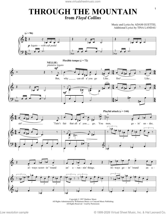 Through The Mountain (from Floyd Collins) sheet music for voice and piano (Soprano) by Tina Landau and Adam Guettel, intermediate skill level