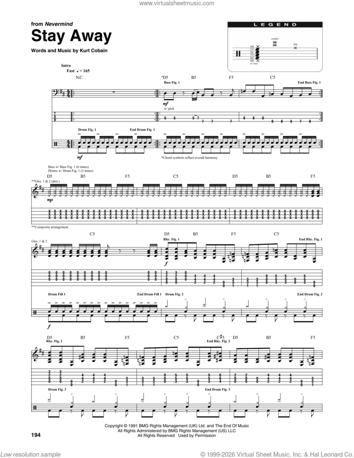 Stay Away sheet music for chamber ensemble (Transcribed Score) by Nirvana and Kurt Cobain, intermediate skill level
