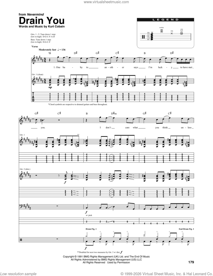 Drain You sheet music for chamber ensemble (Transcribed Score) by Nirvana and Kurt Cobain, intermediate skill level